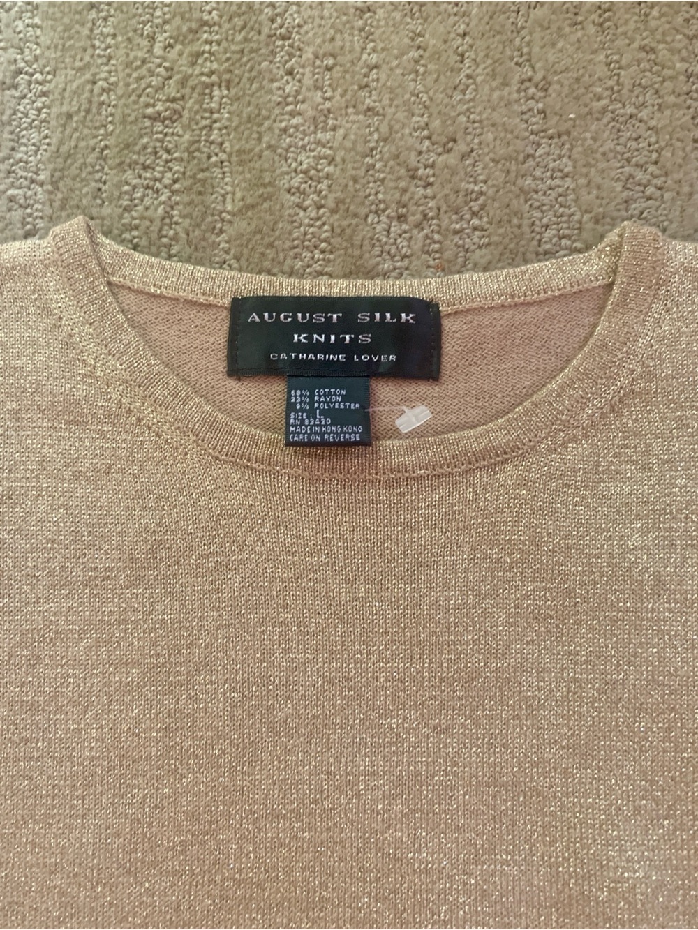 August Silk Metallic Gold Short-Sleeve Knit Tee, Size Large - Picture 2 of 3